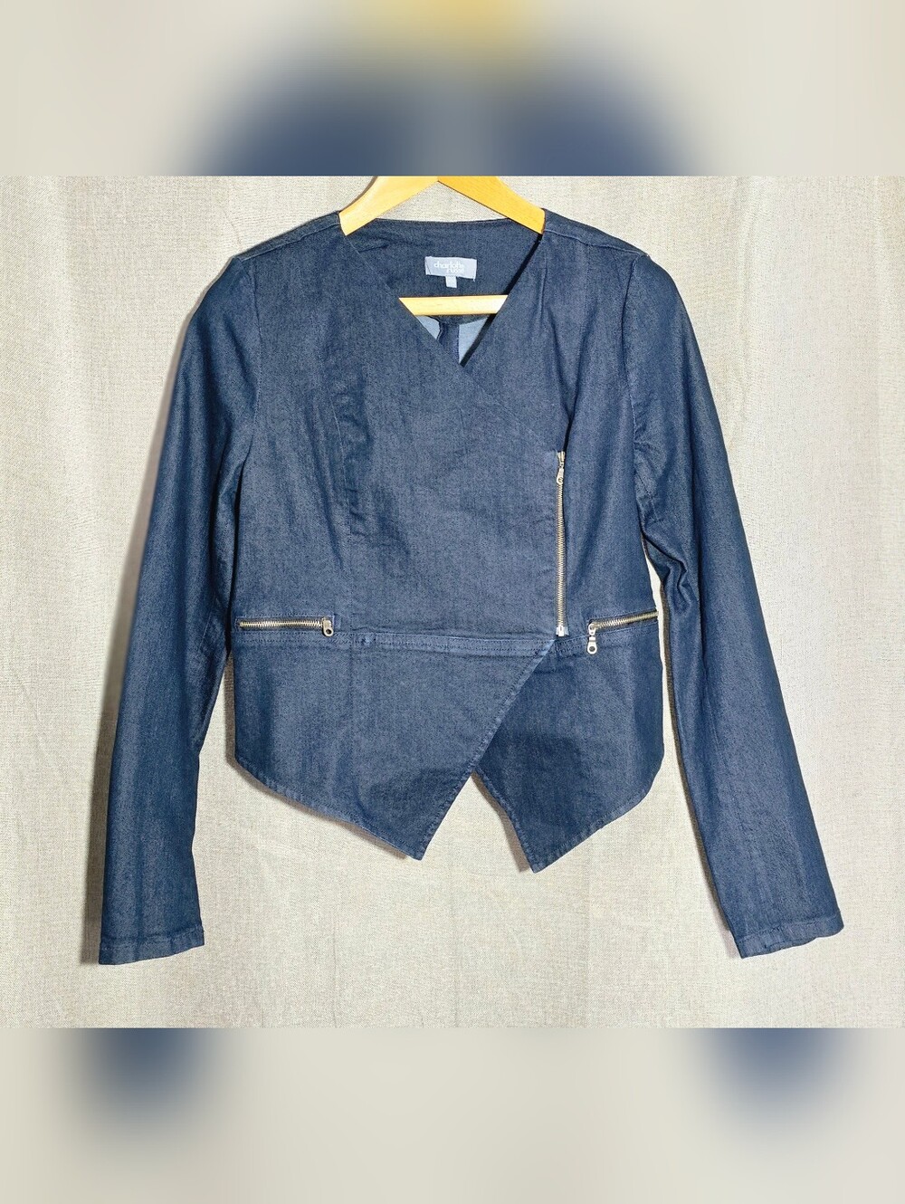Charlotte Russe Large Women's Dark Denim Asymmetrical Zip Jacket Classic CHIC
